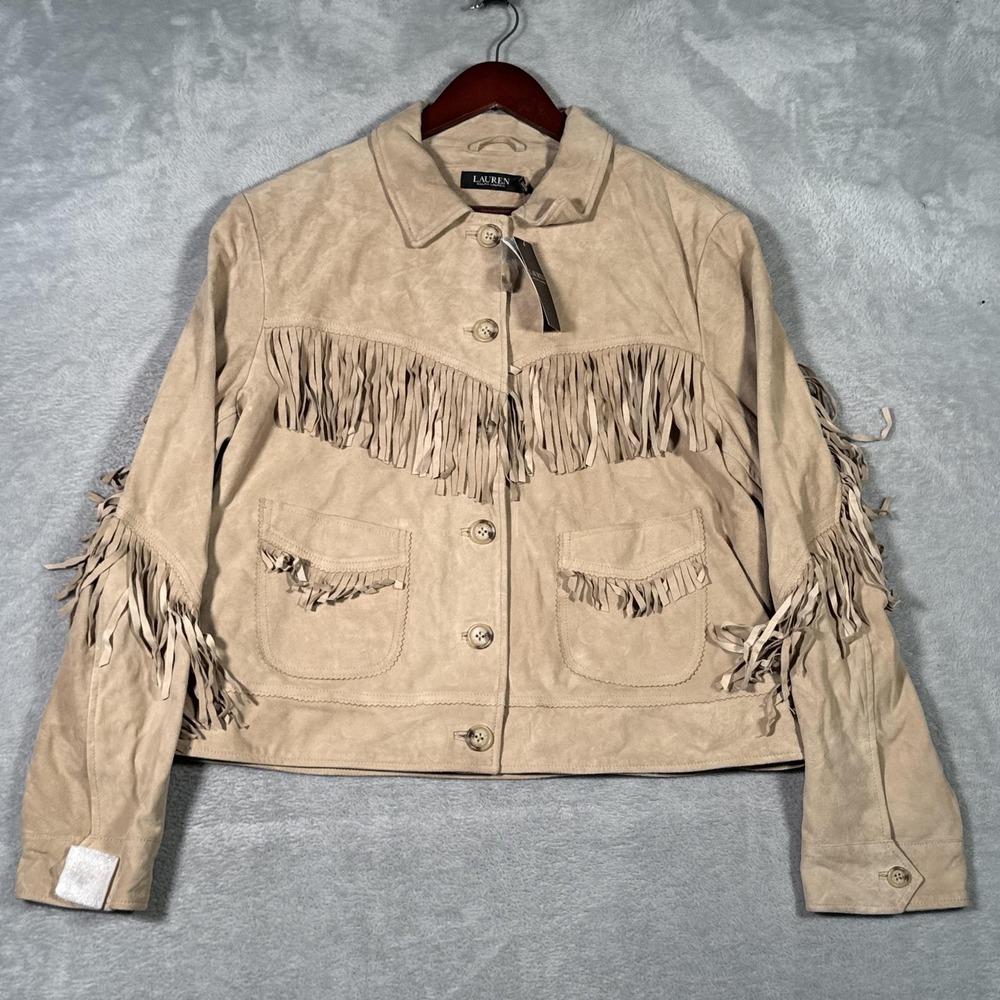 Lauren Ralph Lauren Beige Suede Fringe Leather Jacket